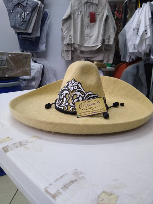 Sombrero Charro Fino En Lana, Toquilla Calada Fina & Cordon De Seda.