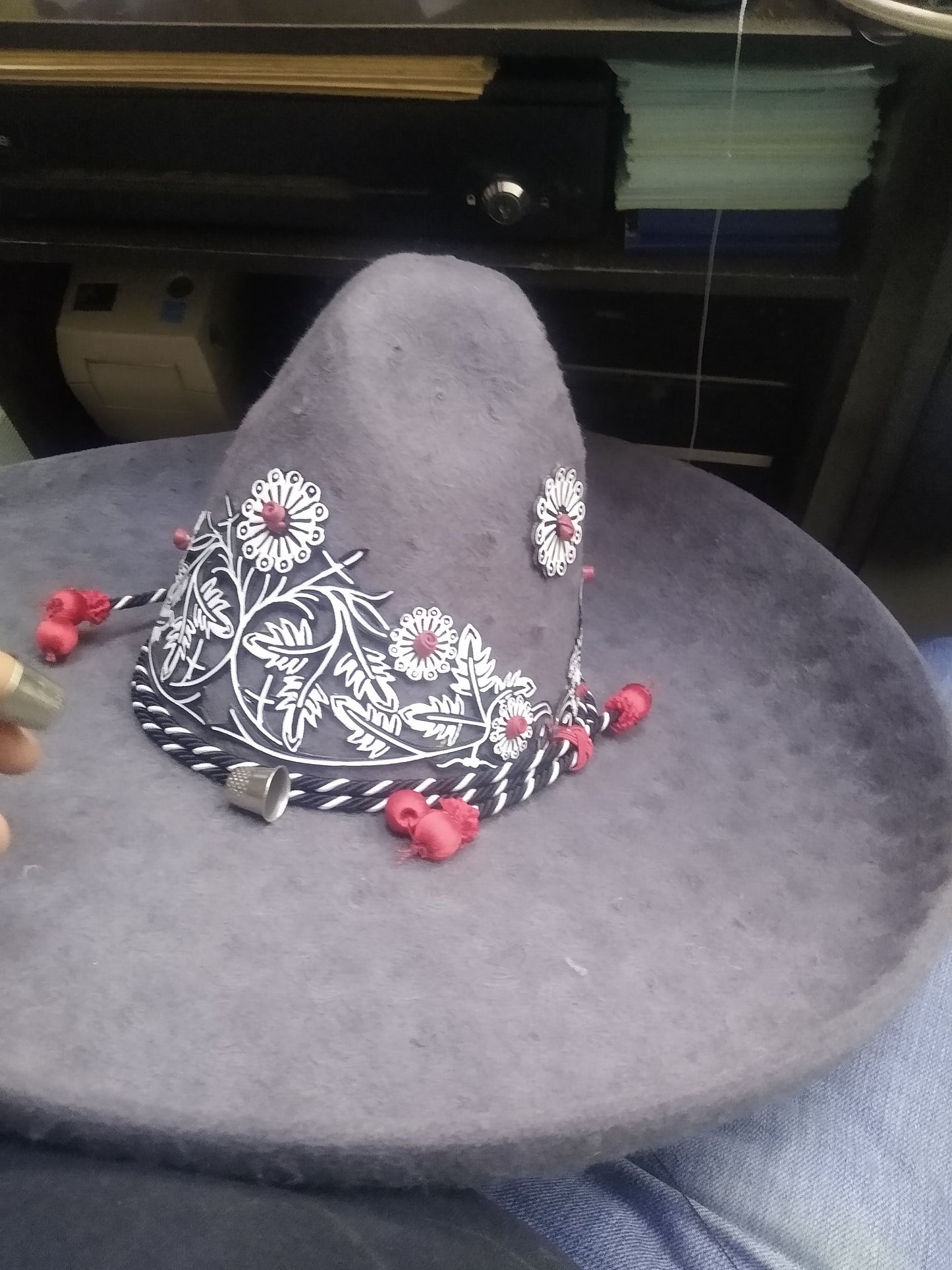 Sombrero Charro Fino En Lana, Toquilla Calada Fina y Cordon.