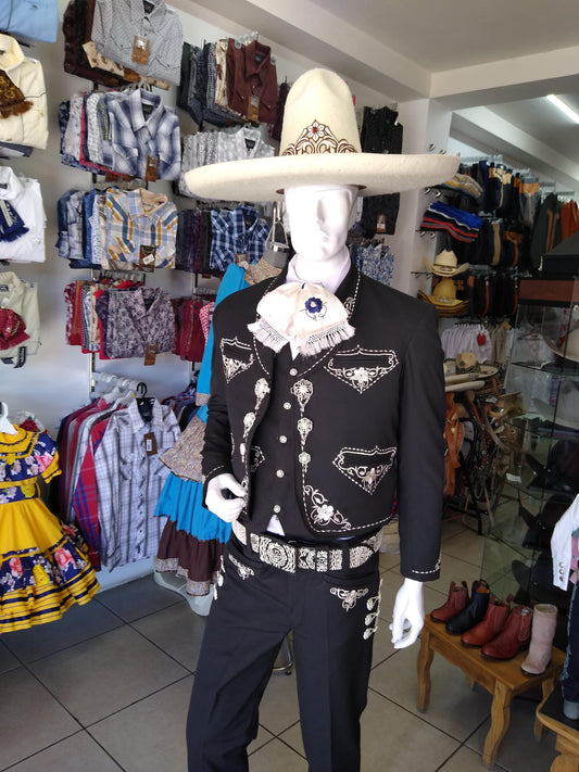 Traje Charro 3 Piezas, Bordado en Hilo Metalico, Media Gala,