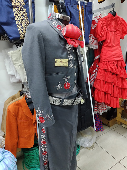 Traje Charro 3 Piezas Dama, Bordado en Hilo Metalico, Media Gala
