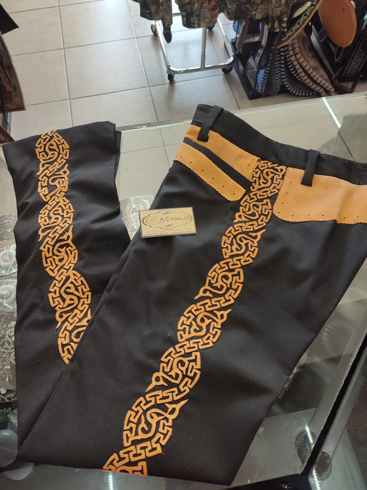 Pantalón Charro Greca de Gamuza Sencilla y Cuadrilera color durazno